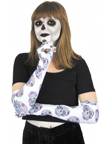 Bijele duge rukavice s obojenim kosturom Dia de los Muertos