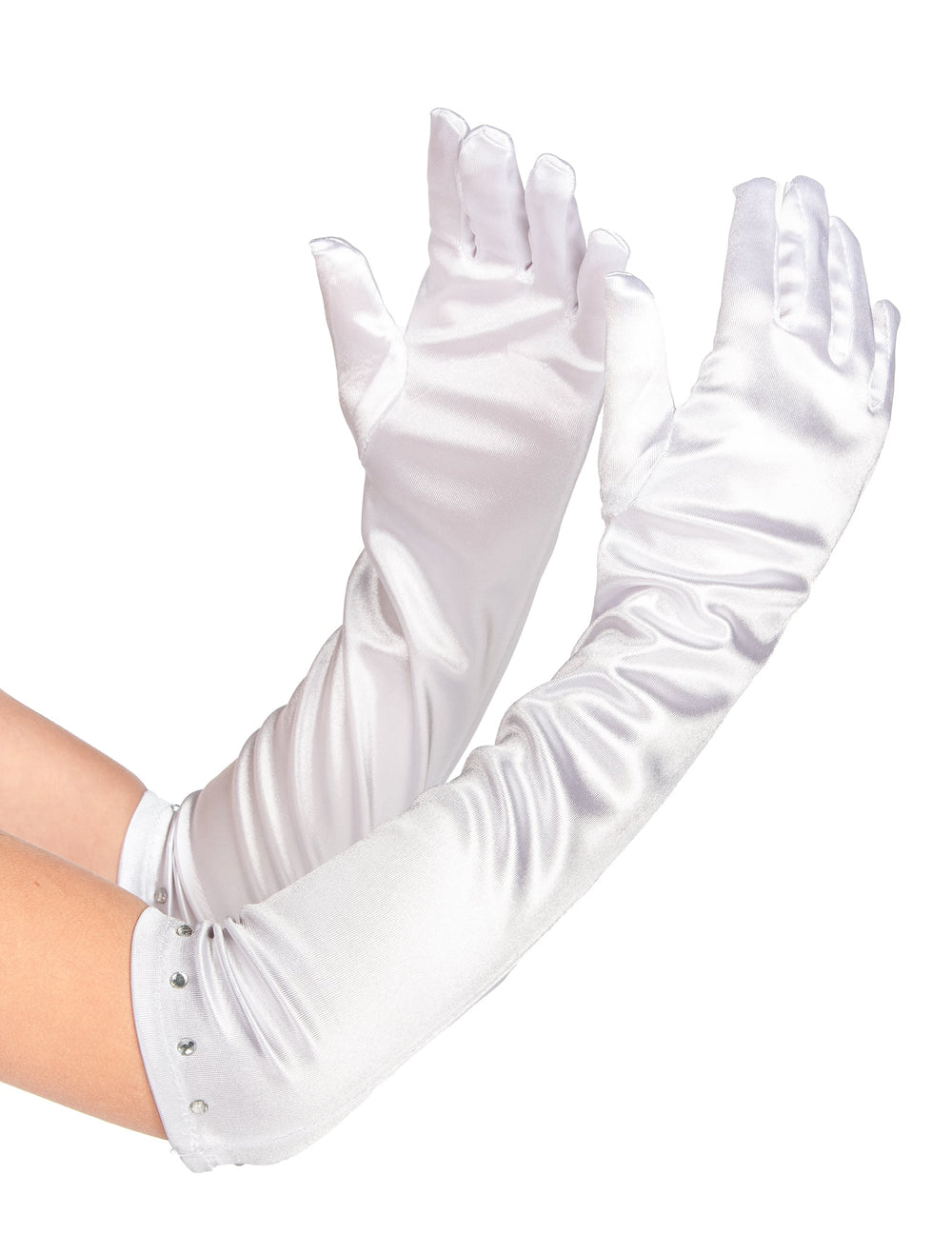 Gants longs pour enfant blancs avec strass