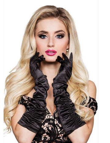 Duge crne satenske rukavice žena