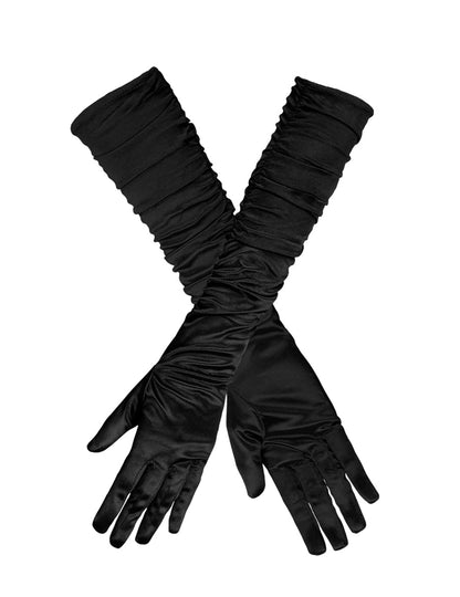 Duge crne satenske rukavice žena