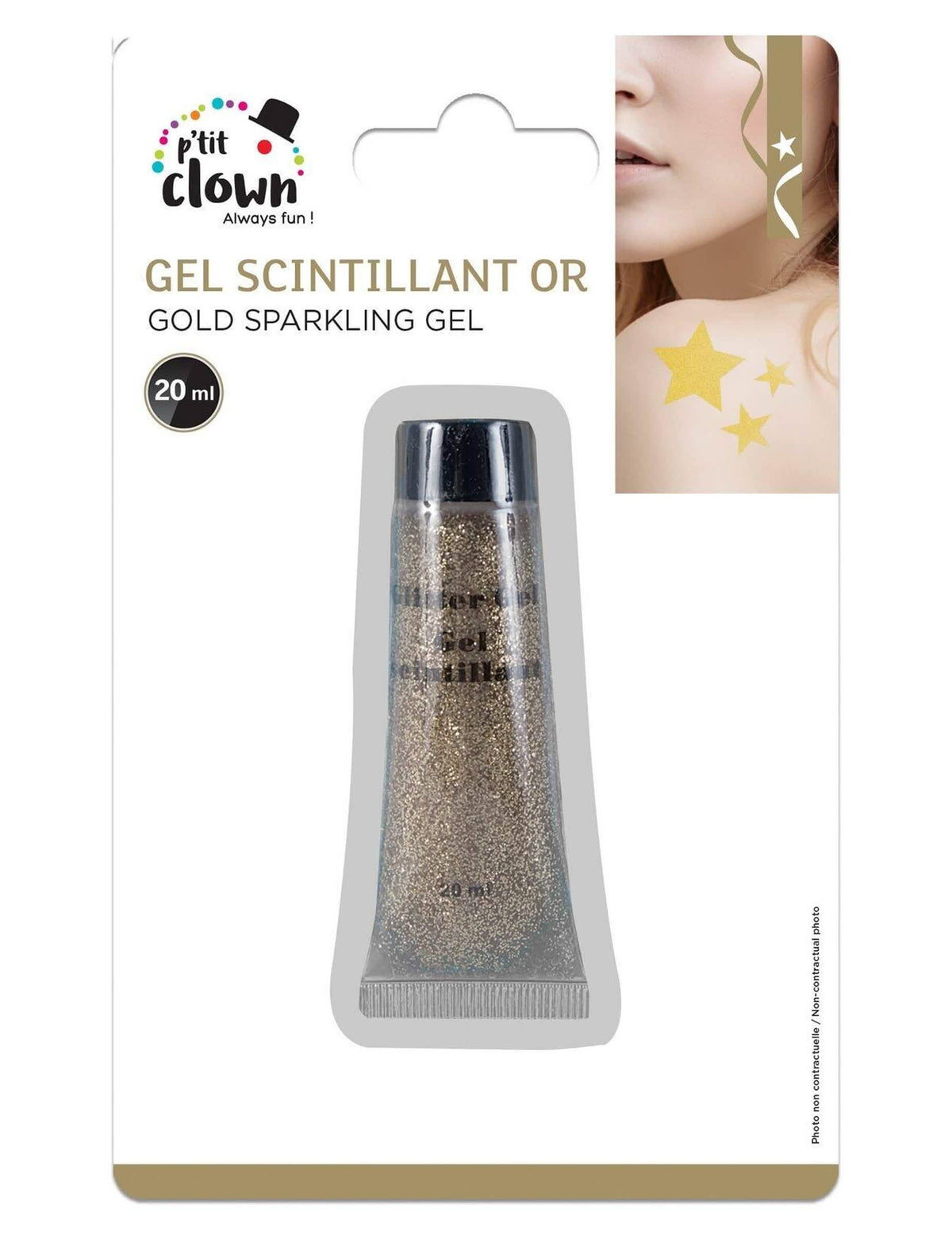Pogled na pakiranje gela sa zlatnim glitterom