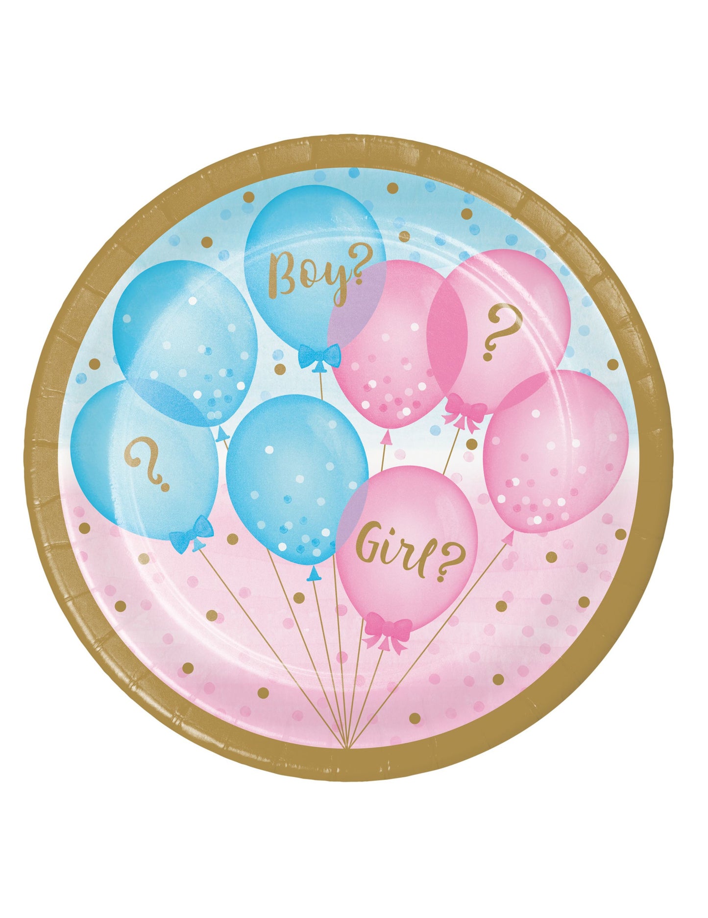 8 malih ružičastih i plavih papirnatih tanjura za otkrivanje spola 18 cm zlatni rubovi