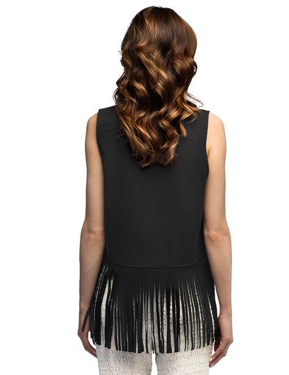 Gilet Bohème à franges noir femme