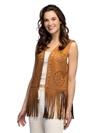 Ženski smeđi hipi prsluk s resama