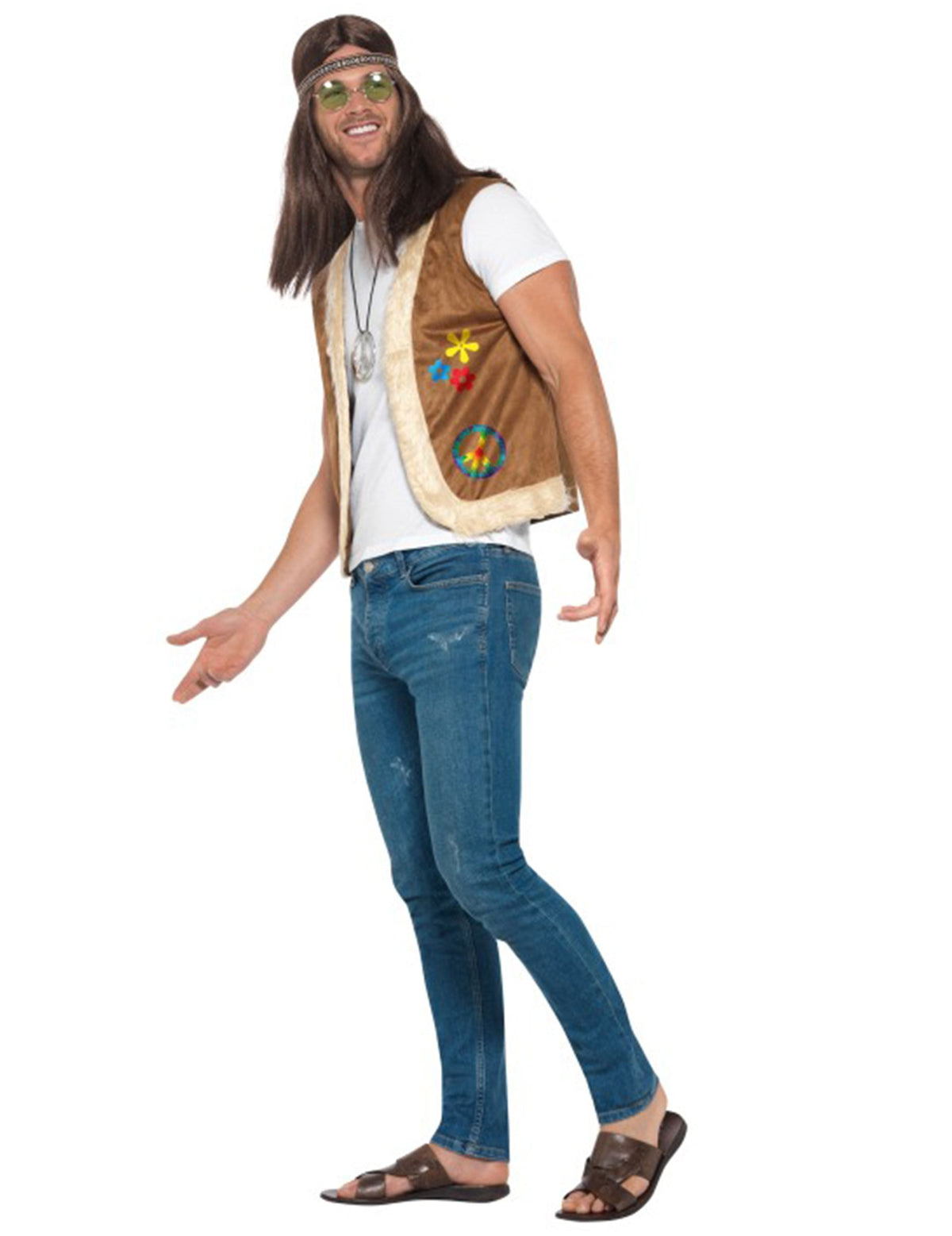 Vue de profil du gilet hippie avec fourrure pour adulte
