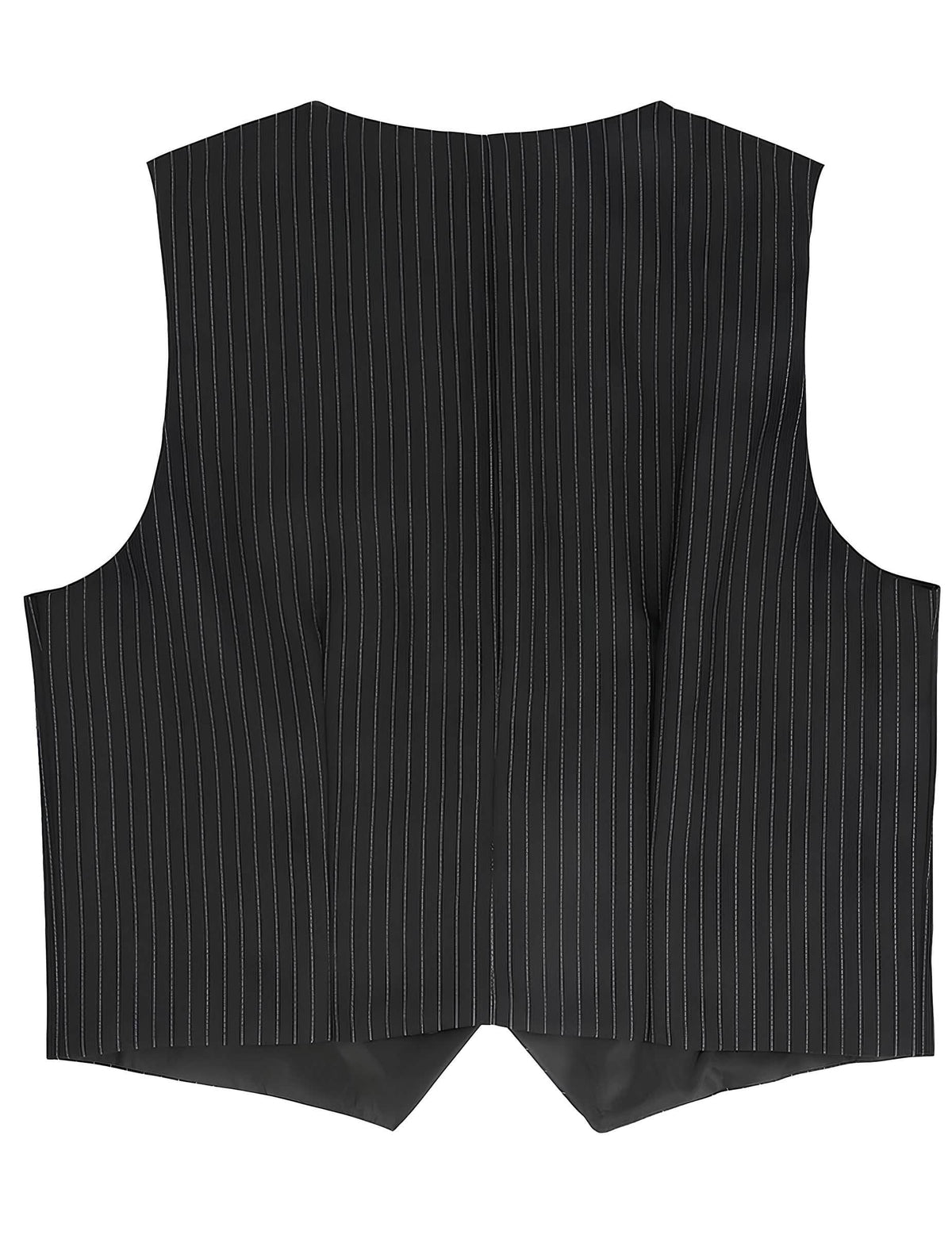 Vue de dos du gilet rayé pour homme noir à fines rayures blanches