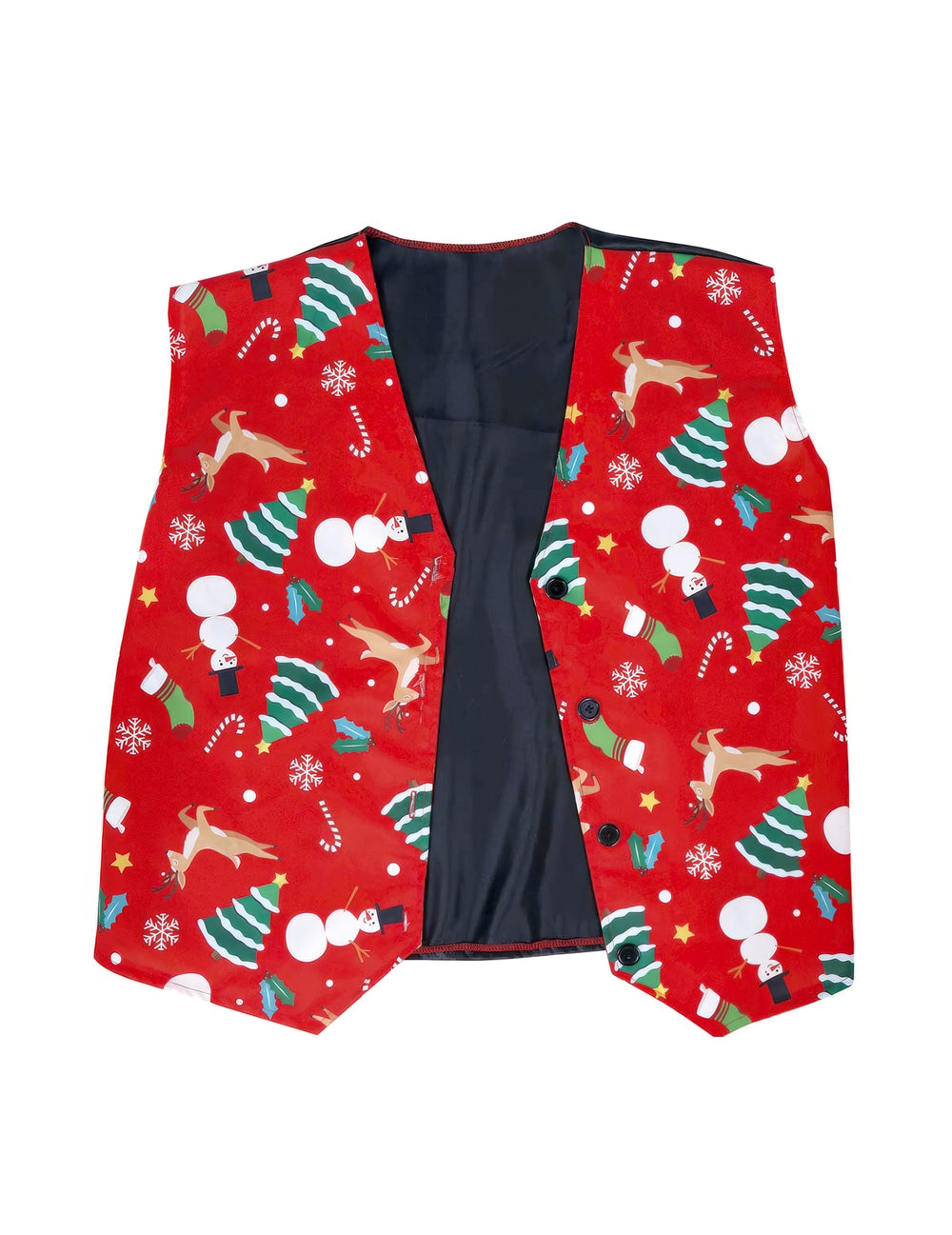 Vue de l'intérieur du gilet de Noël pour adulte rouge à motifs