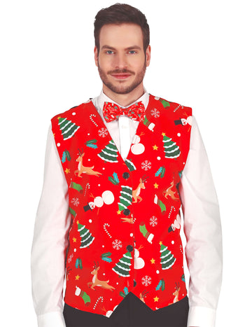 Crveni prsluk za odrasle s božićnim uzorcima