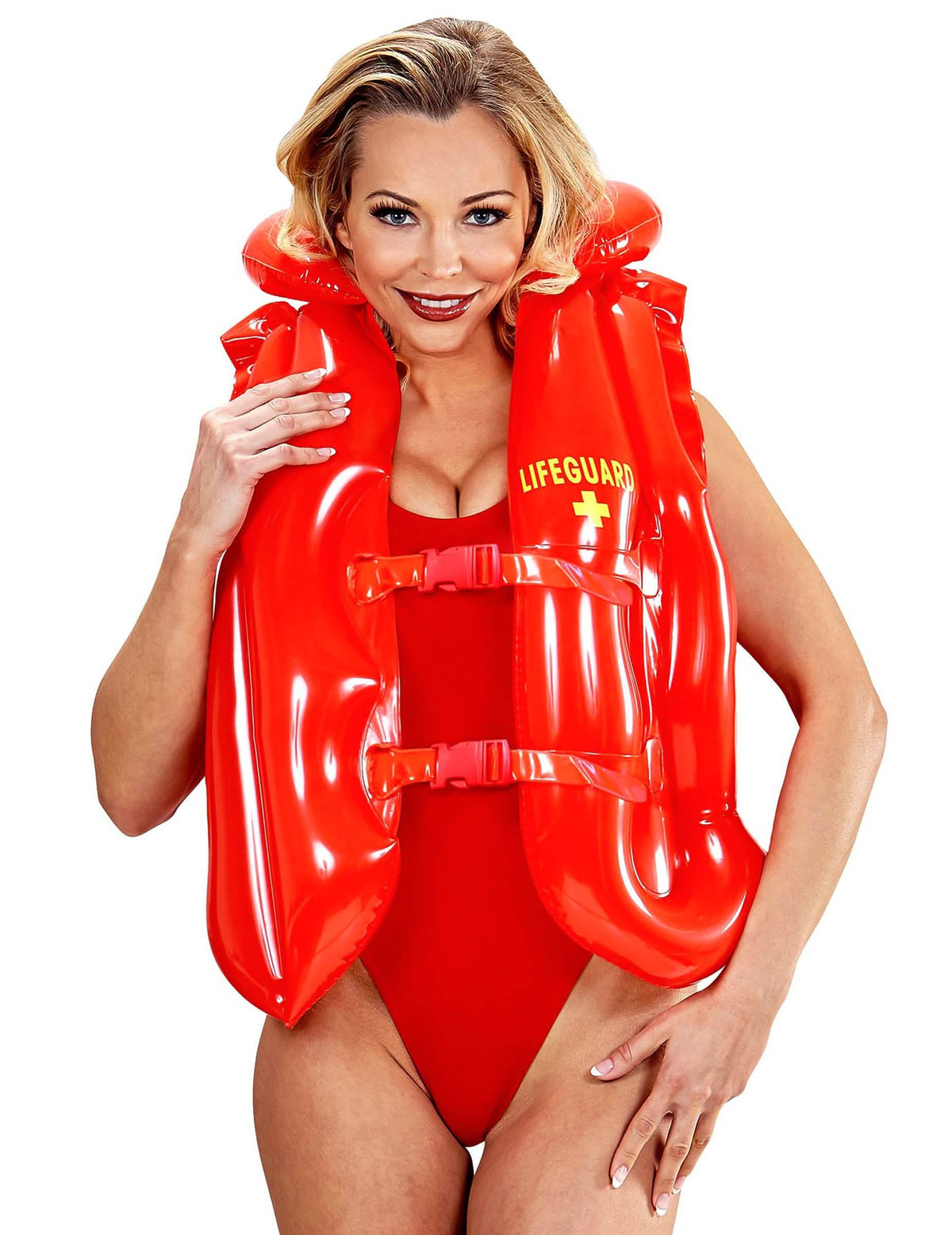 Pogled sprijeda na spasilački prsluk koji nosi me Lifeguard