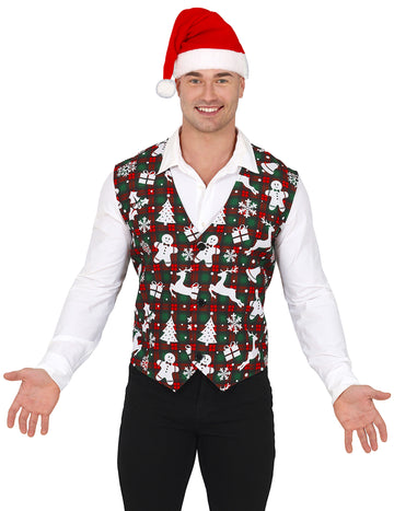 Prsluk s tartan uzorkom i božićnim motivima za odrasle 