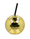 Gobelet boule disco pour fête doré avec paille noire