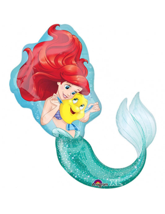 Ballon aluminium géant La Petite Sirène pour enfant Ariel et Polochon