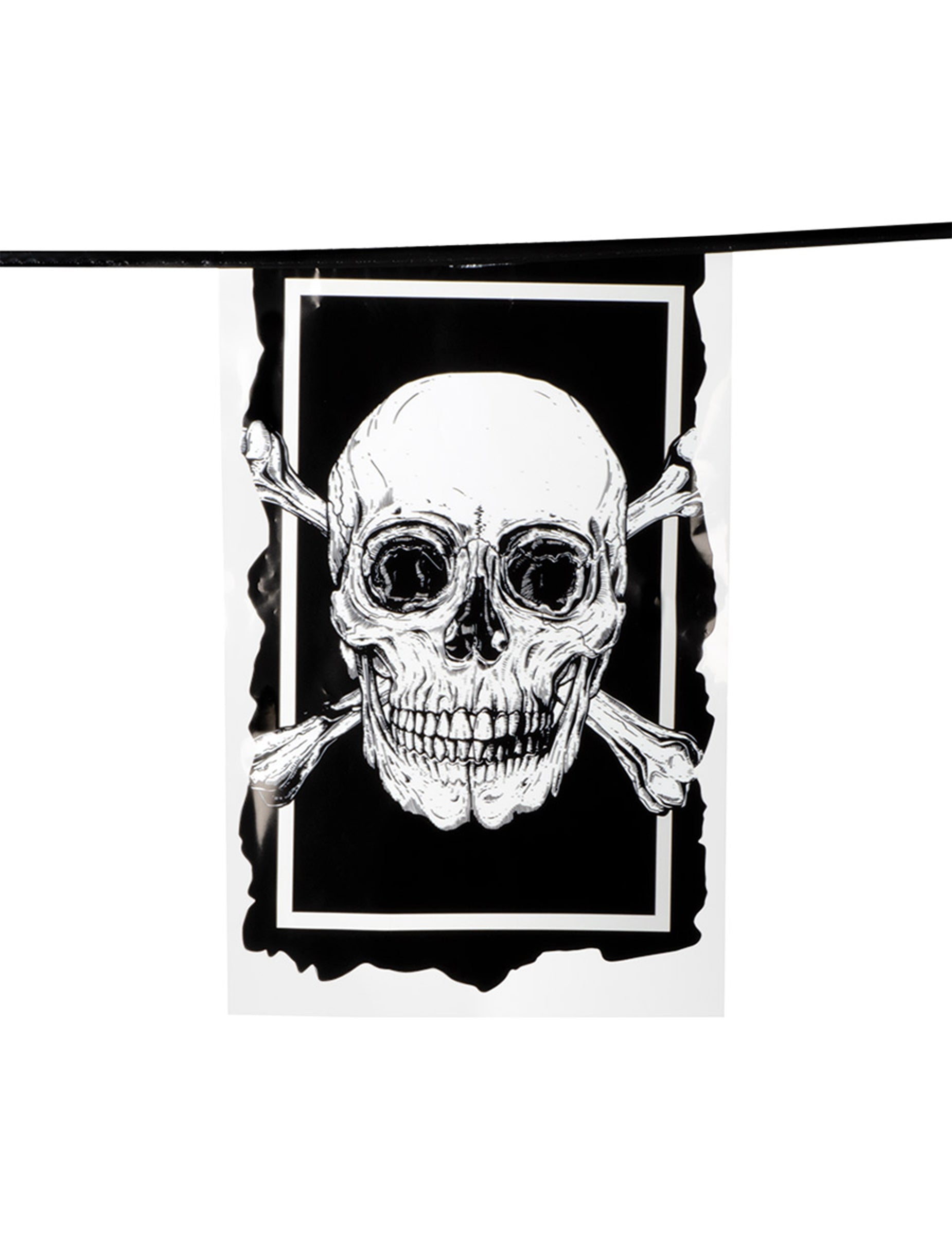 Détail d'un drapeau de la guirlande de 10 drapeaux en plastique Pirate Jolly Roger