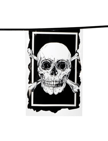 Détail d'un drapeau de la guirlande de 10 drapeaux en plastique Pirate Jolly Roger