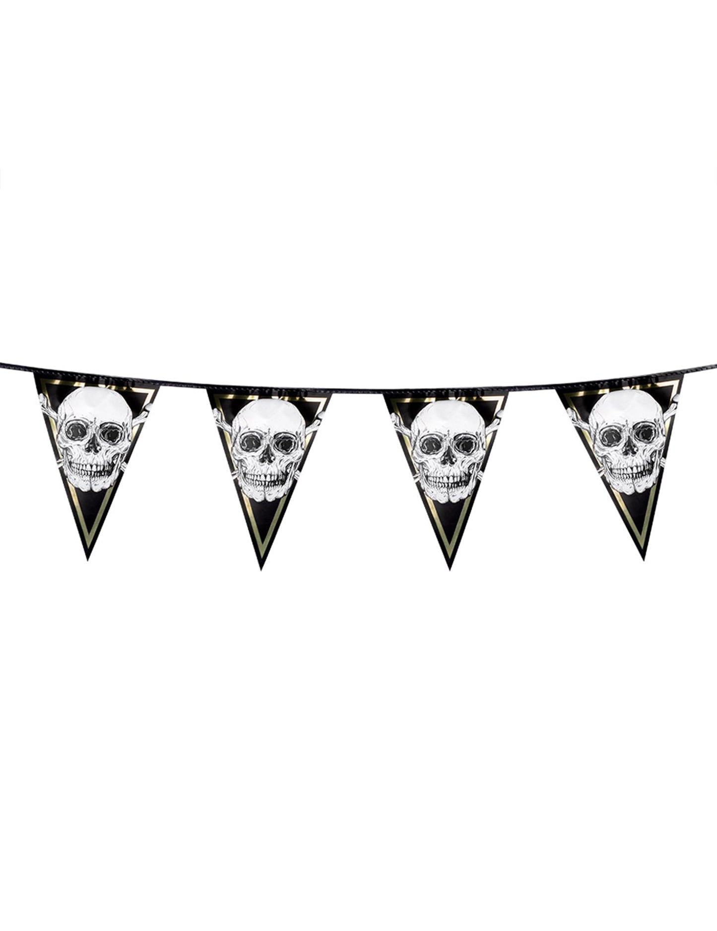 Vue d'ensemble de la guirlande de fanions en plastique Pirate Jolly Roger