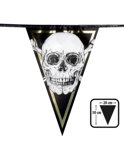 Gros plan sur un fanion de la guirlande de fanions en plastique Pirate Jolly Roger