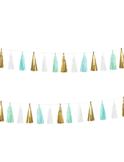 Garland 18 tirkizna, bijela, zlatna rese 3m