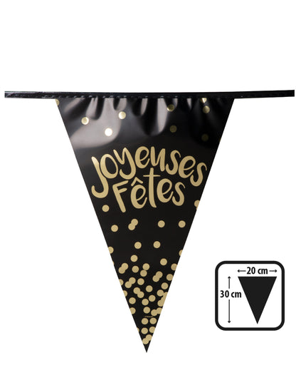 Crno-zlatna metalik girlanda s blagdanskim zastavicama od 4 m