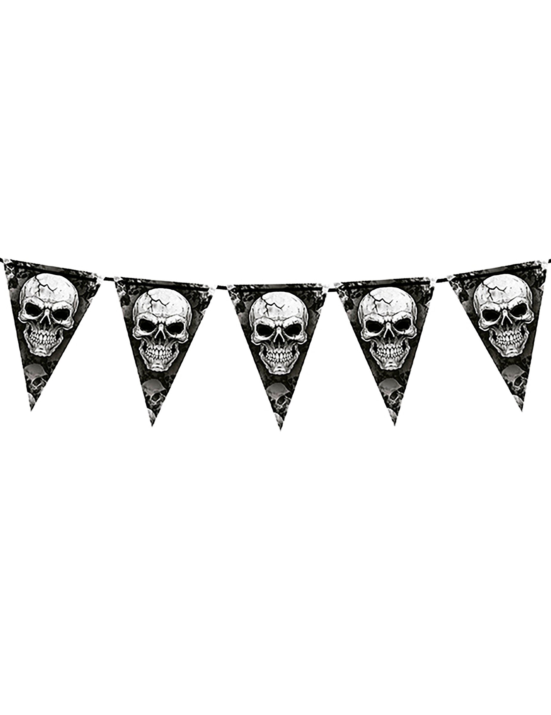 Guirlande à fanions tête de mort pour décoration noire et blanche