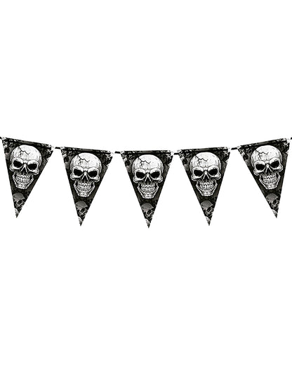 Guirlande à fanions tête de mort pour décoration noire et blanche