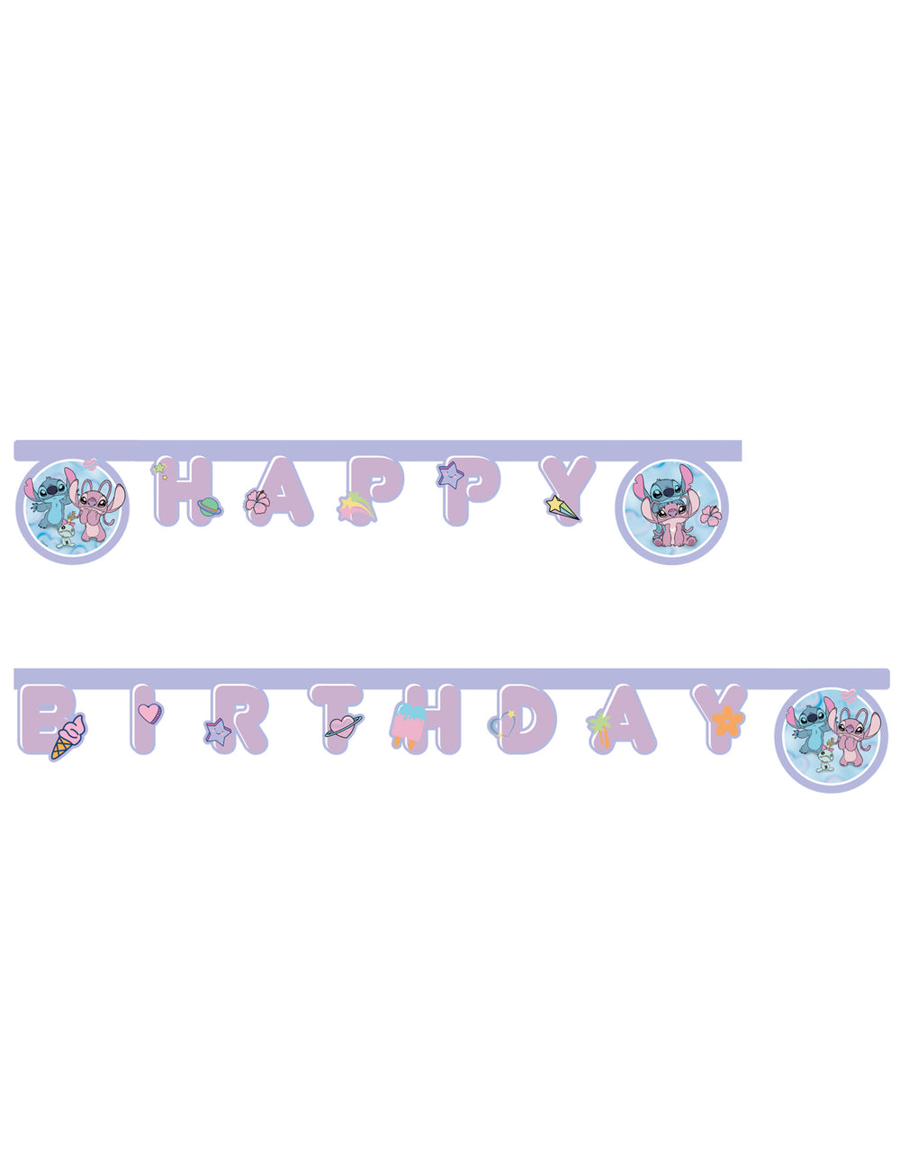 Artikulirani vijenac Happy Birthday Angel i Stitch ljubičasti