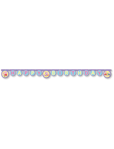 Guirlande articulée Happy Birthday Peppa Pig violette et bleu pastel