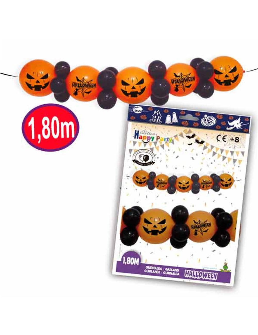 Vijenac od lateks balona halloween za dekoraciju narančasta i crna s motivima bundeva