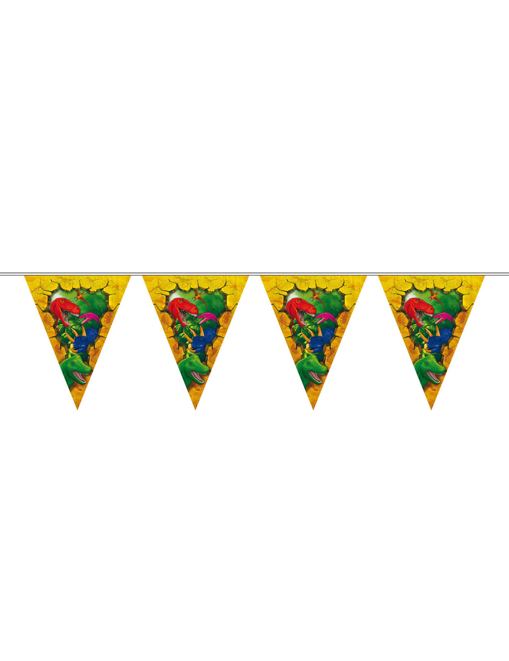 Guirlande fanions en plastique Dinosaures pour enfant jaune et multicolore 6 m