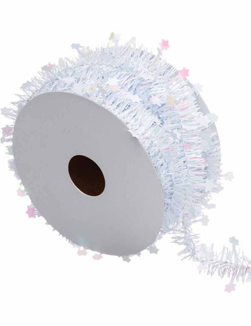 Vijenac od bijele jele sa zvijezdama, 3 m, tanki i prelijevajući