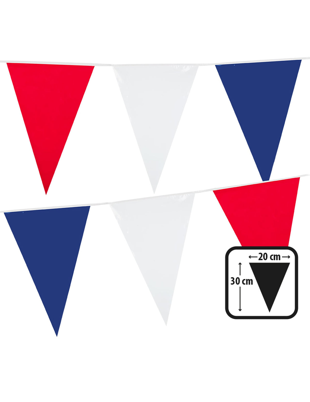 Dimensions des fanions de la guirlande de fanions supporter pour fête bleu blanc rouge