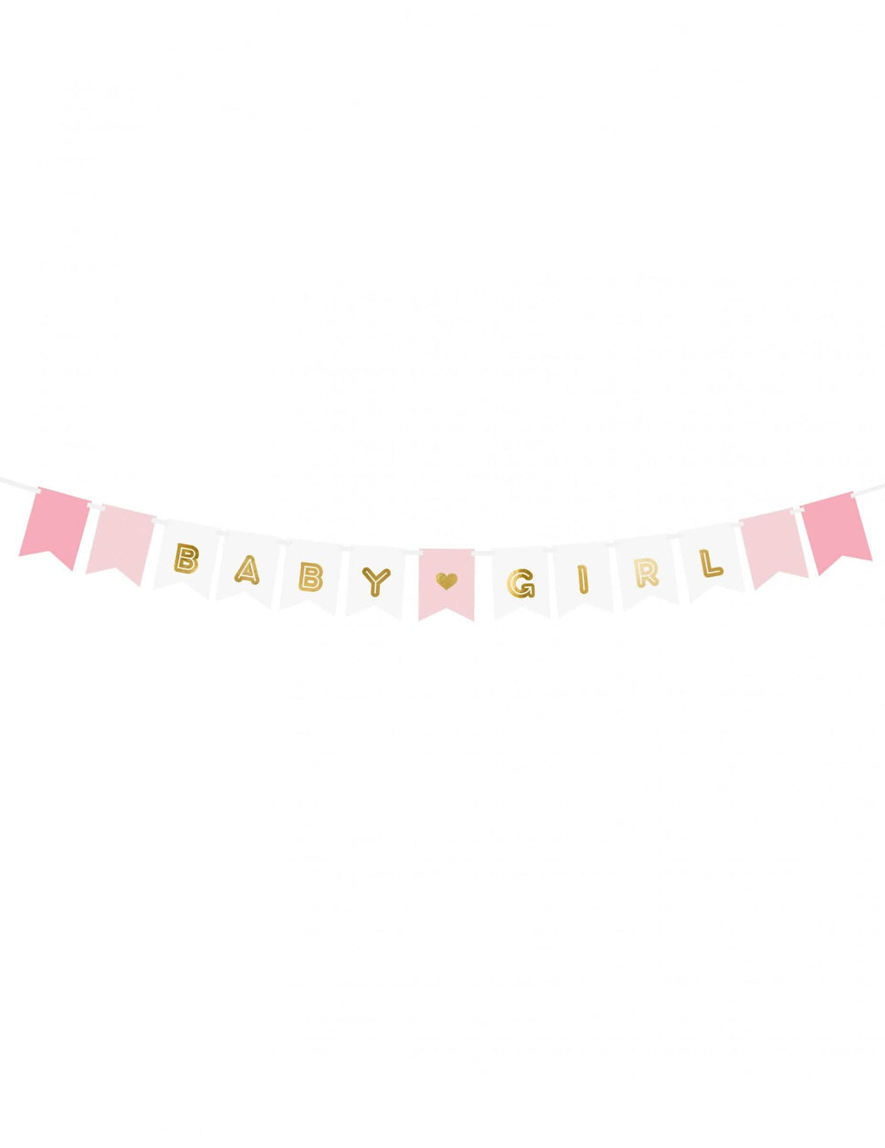 Girlanda od kartona baby girl za baby shower roza i bijela s metaliziranim zlatnim slovima