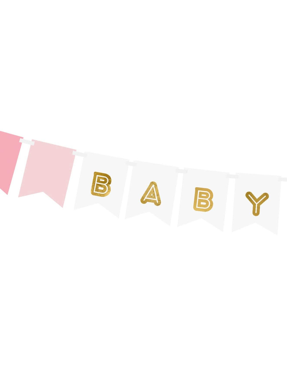 Krupni plan na zlatna slova BABY na kartonskoj girlandi baby girl za baby shower