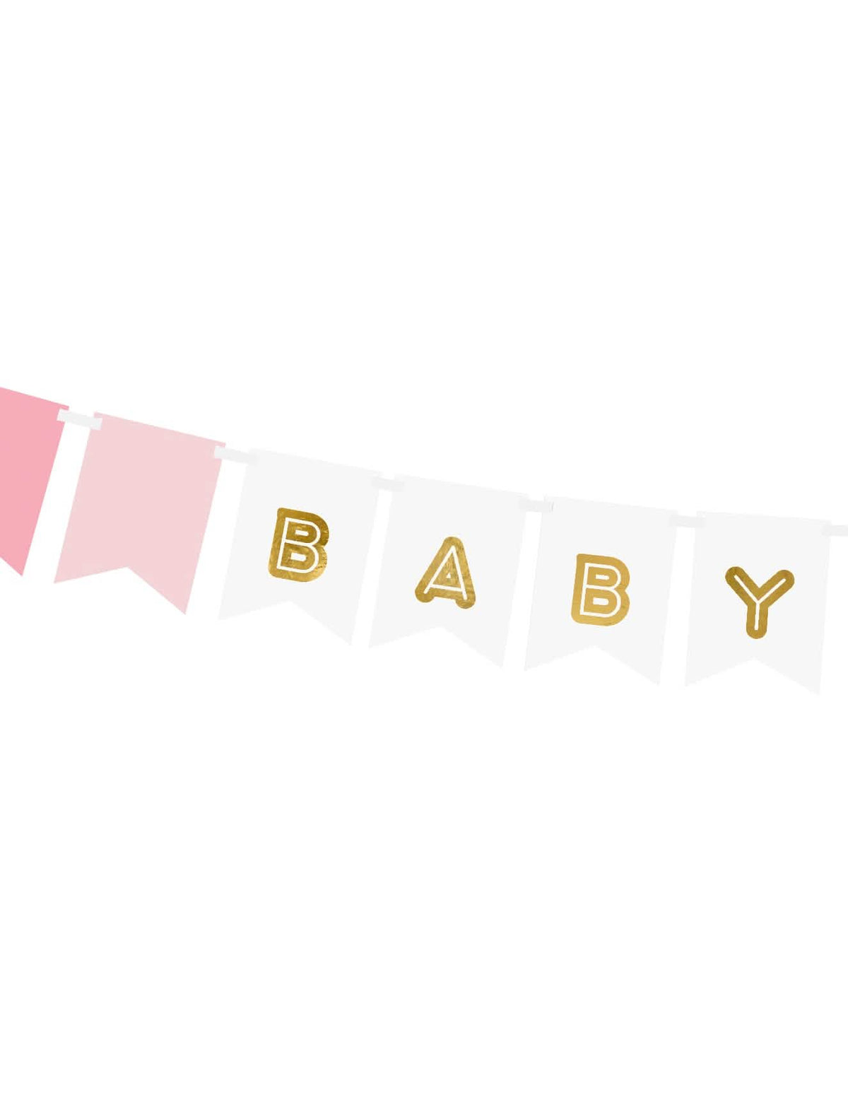 Krupni plan na zlatna slova BABY na kartonskoj girlandi baby girl za baby shower