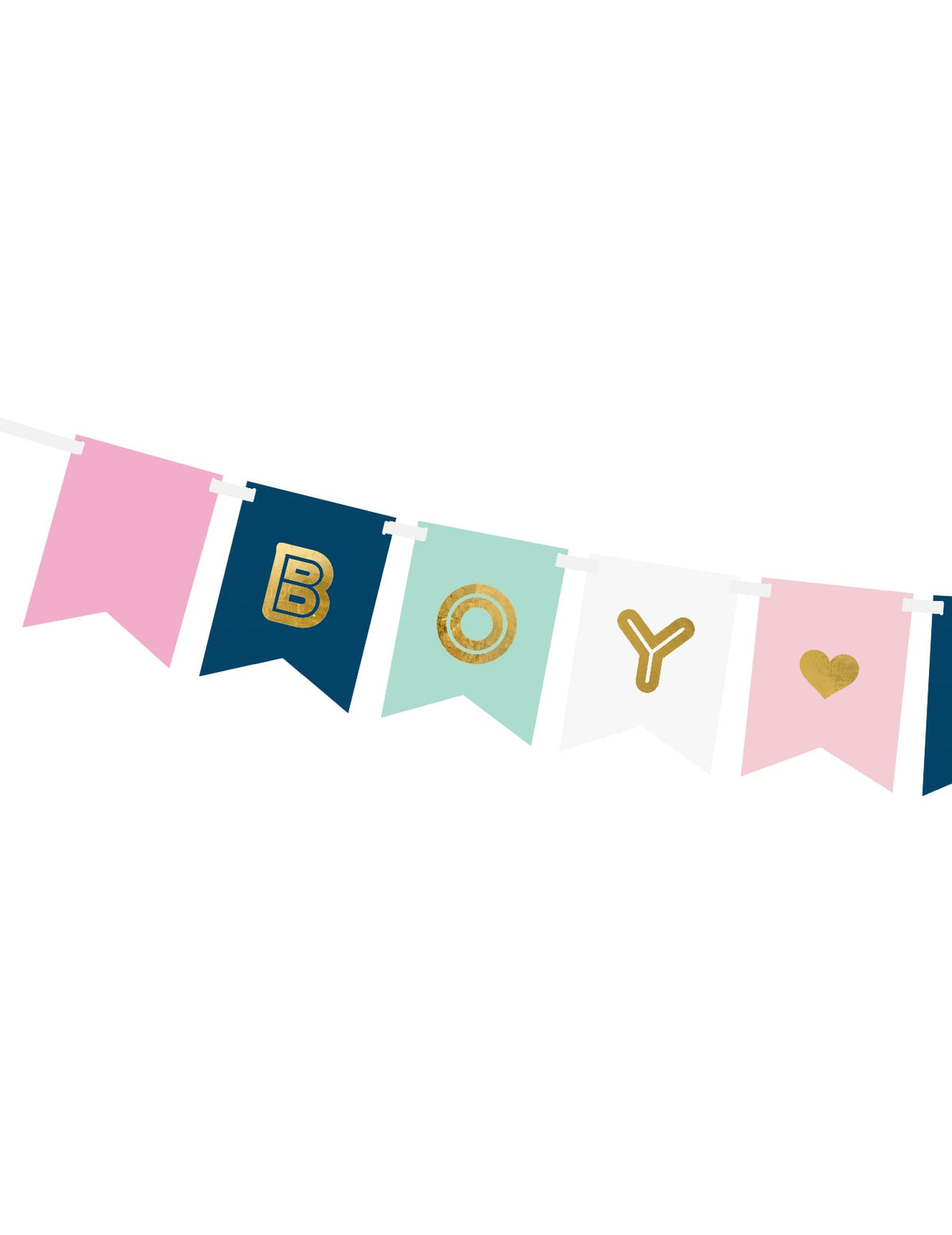Guirlande en carton boy or girl pour baby shower rose bleue et dorée
