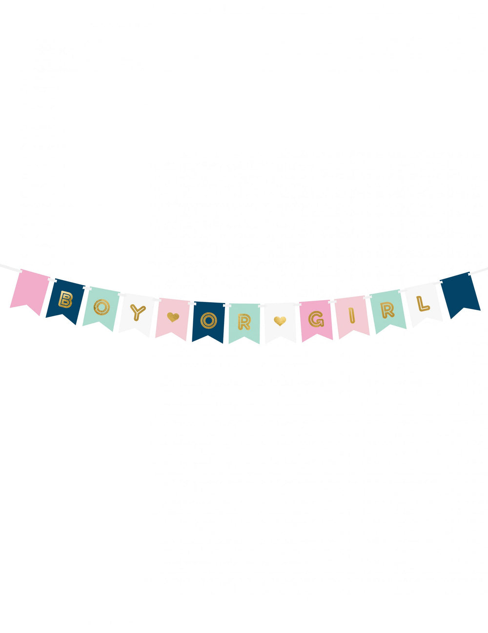 Guirlande en carton boy or girl pour baby shower rose, bleue et dorée