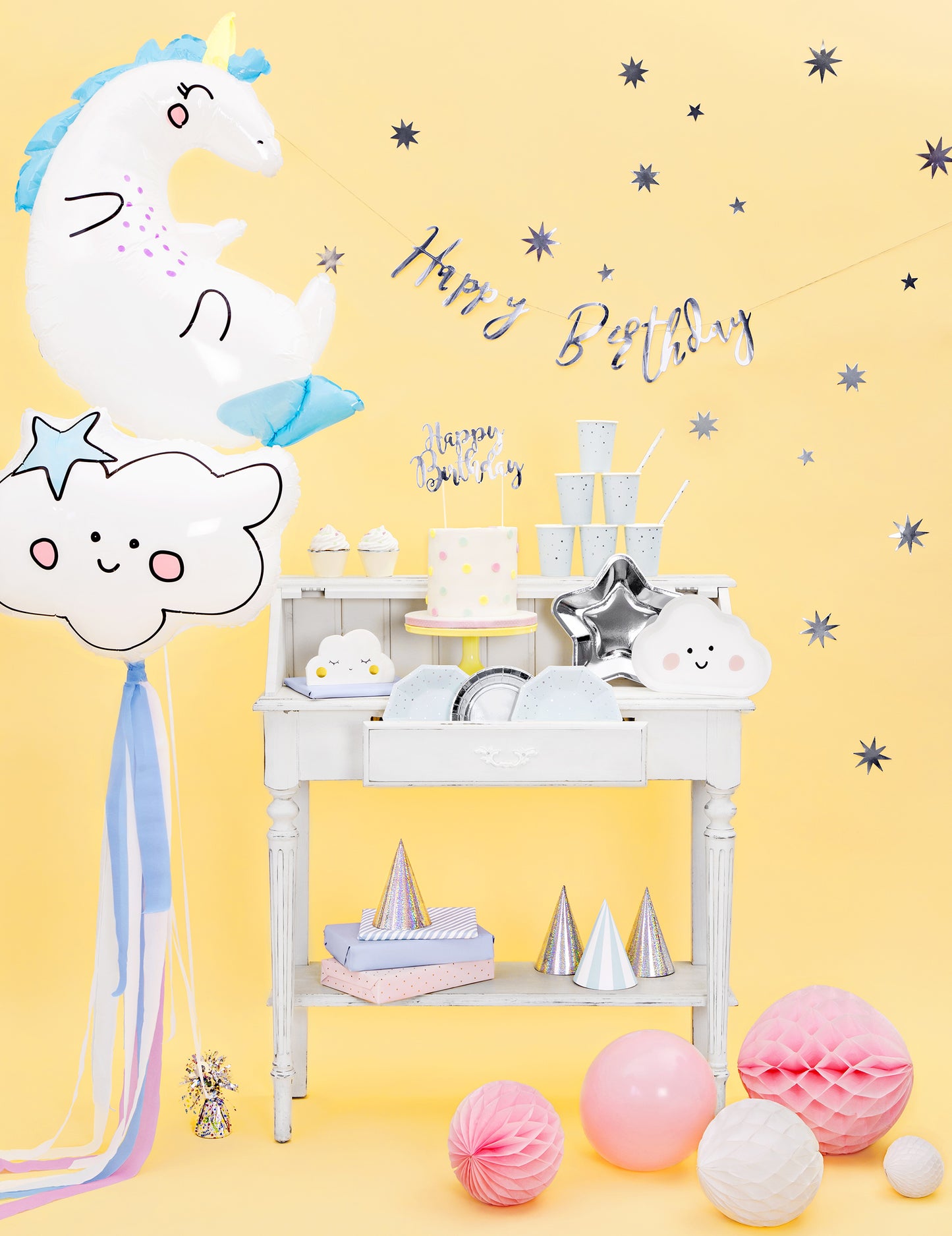 Metalik srebrna kartonska girlanda "Sretan rođendan", 16,5 x 62 cm cm ukrasi za zabavu