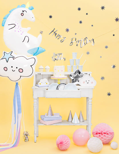 Metalik srebrna kartonska girlanda "Sretan rođendan", 16,5 x 62 cm cm ukrasi za zabavu