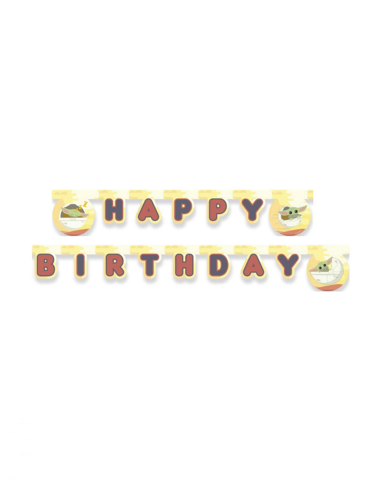 Girlanda od kartona Happy Birthday beba Yoda The Mandalorian žuta i bež