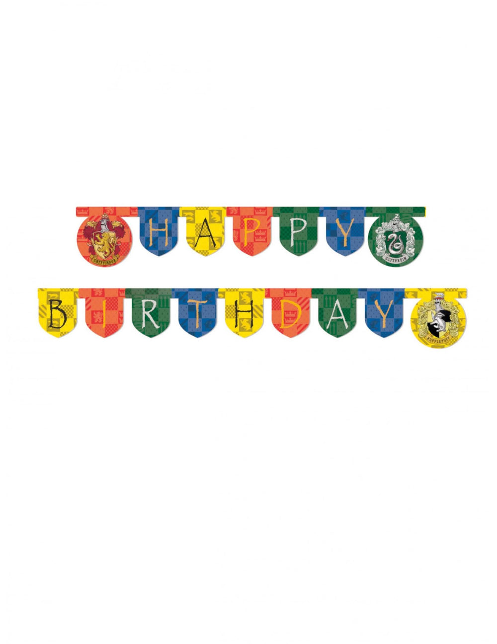 Girlanda od kartona Happy Birthday Harry Potter za rođendan višebojno s grbovima kuća