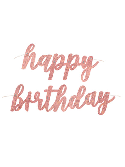 Guirlande en carton happy birthday rose gold pailletée 84 cm pour anniversaire