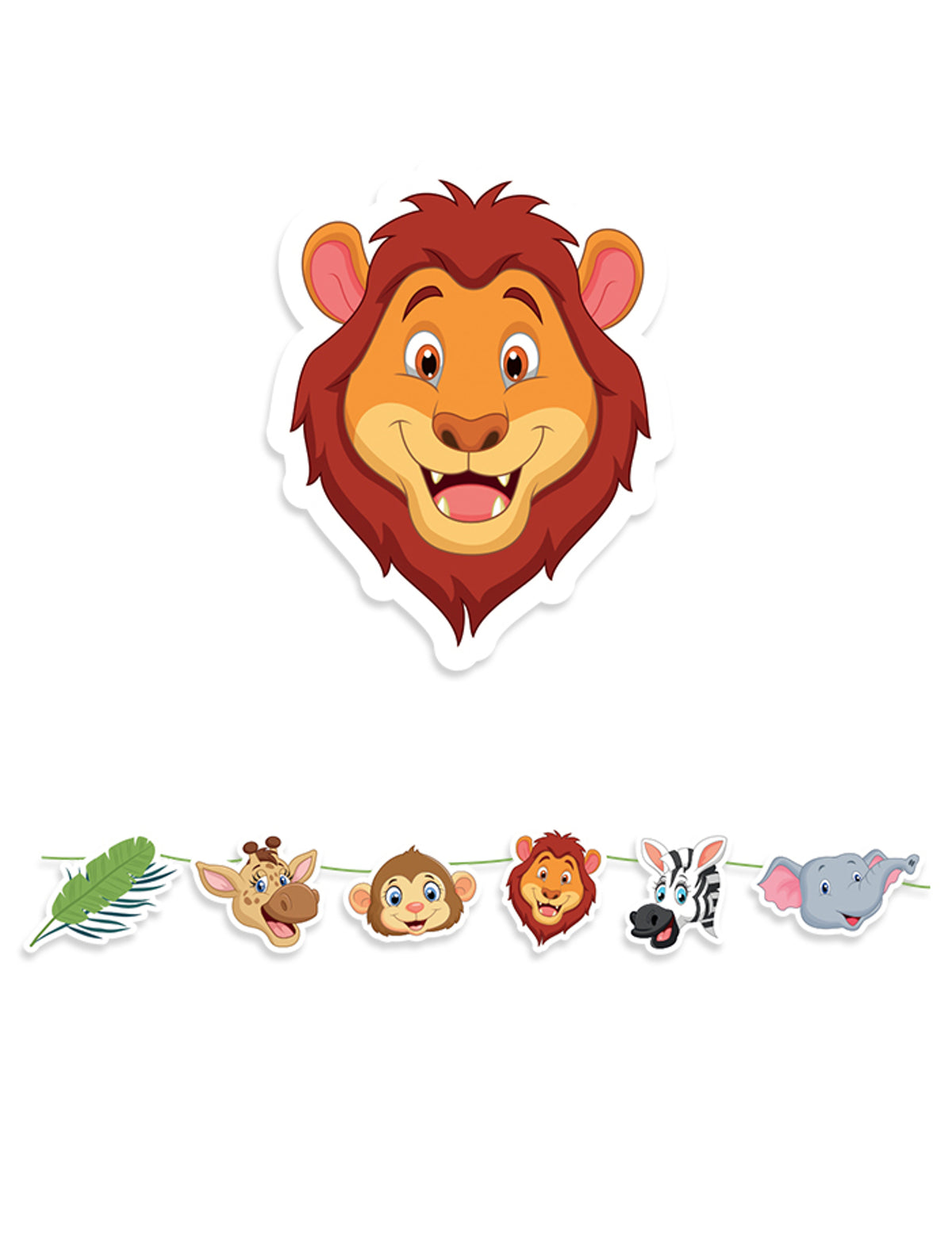 Guirlande en carton savane pour enfant multicolore avec têtes d'animaux