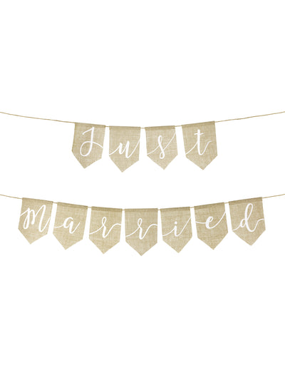 Guirlande Just Married pour mariage en jute naturelle style champêtre