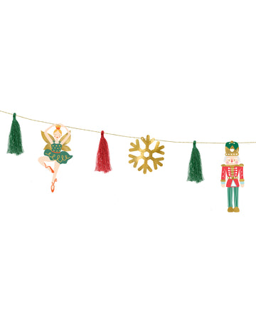Božićna papirnata girlanda od 2 m s uzorcima Orašara i balerine te pomponima