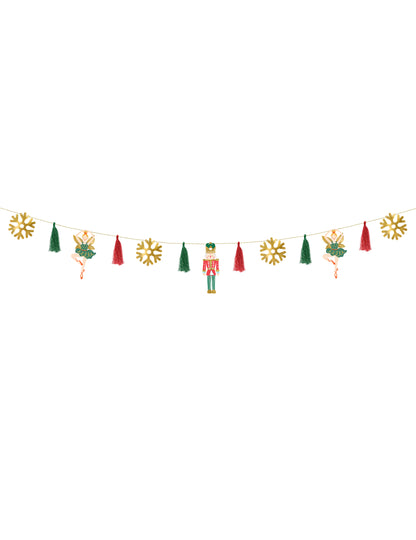 Božićna papirnata girlanda od 2 m s uzorcima Orašara i balerine te pomponima