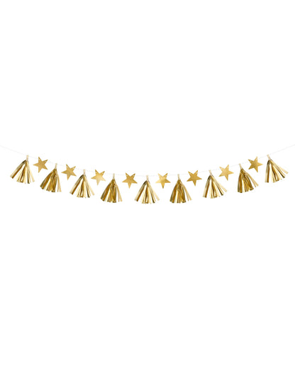 Guirlande en papier tassel étoiles pour fête dorée à monter