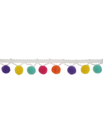 2 m bijele, raznobojne pompon trake širine 2 cm