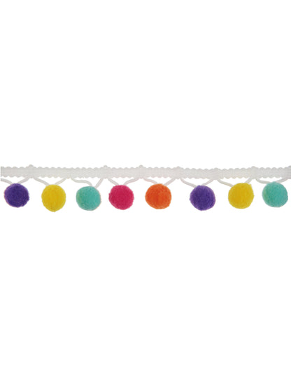 2 m bijele, raznobojne pompon trake širine 2 cm