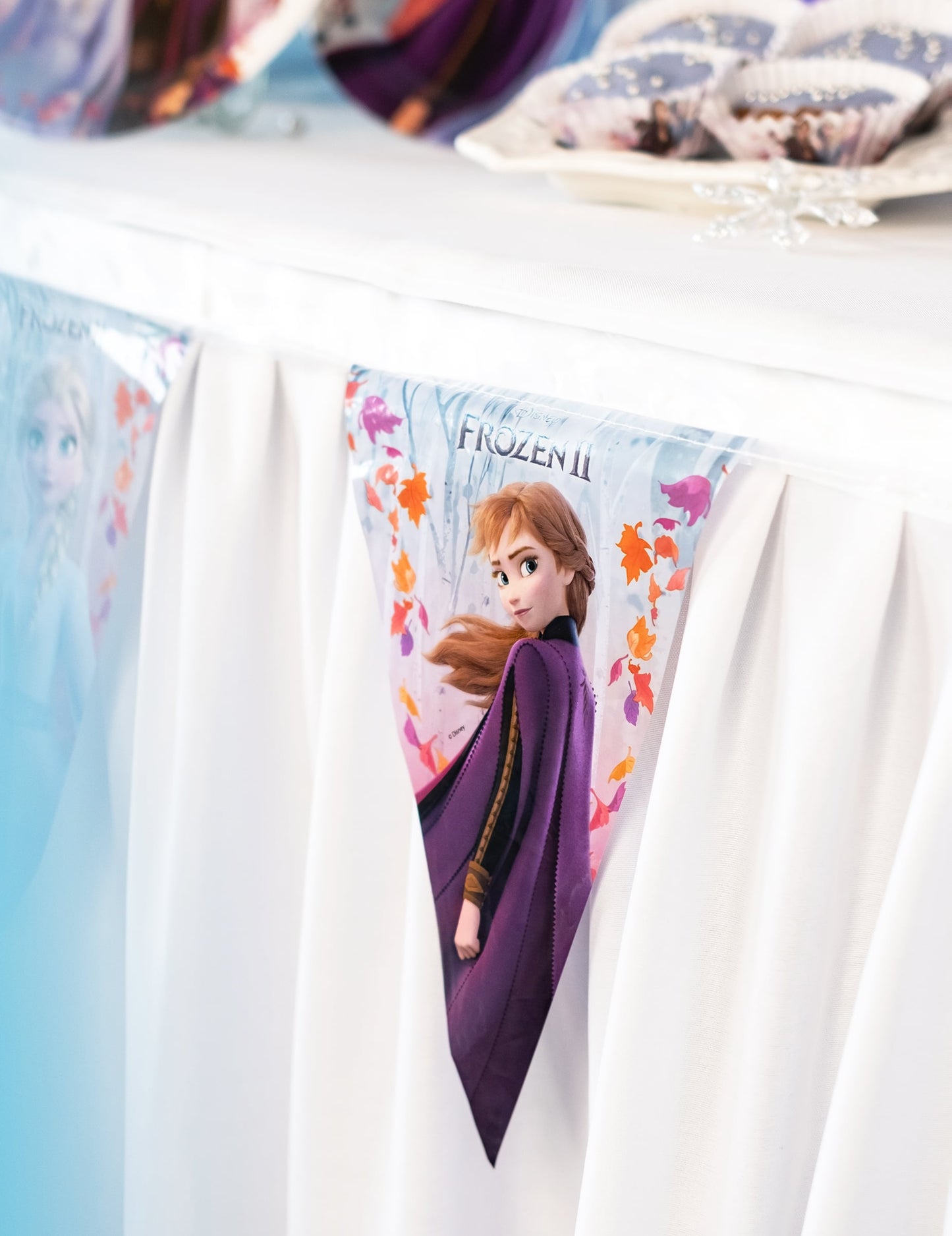 Gros plan sur le fanion Anna de la guirlande fanion La Reine des Neiges 2