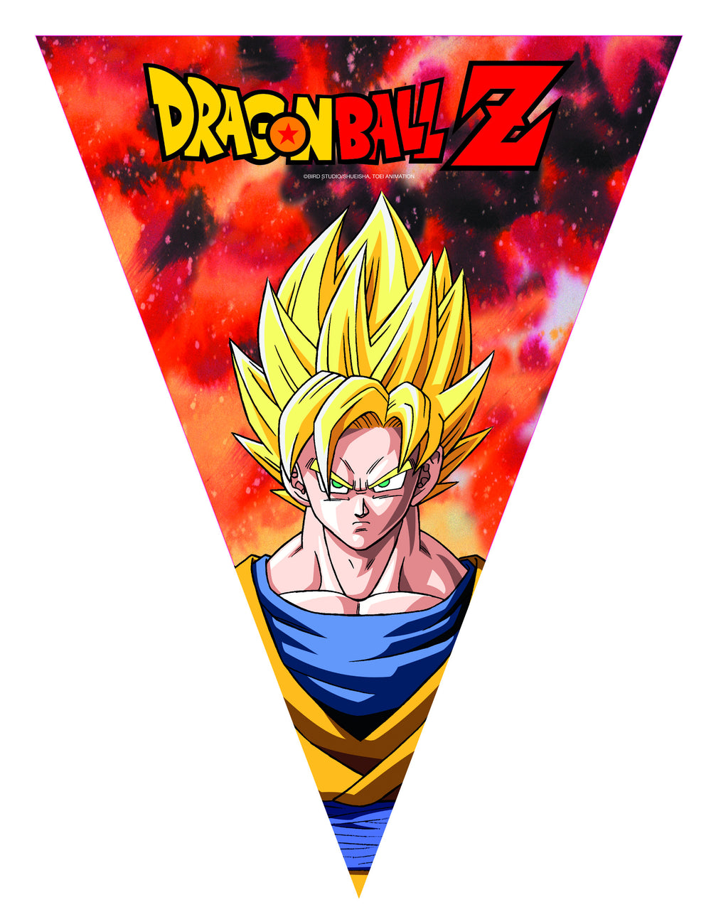 Guirlande fanions Dragon Ball Z avec Sangoku Super Saiyan orange et rouge