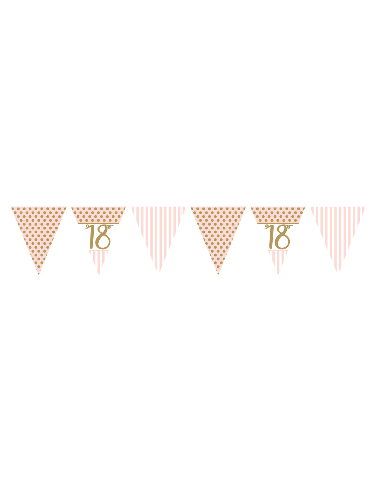 Guirlande fanions en papier 18 ans rose et or à pois et rayures